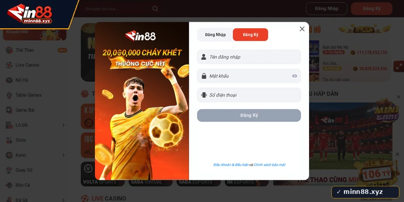 Biểu mẫu Min88 đăng ký tài khoản thành viên mới trong 30 giây