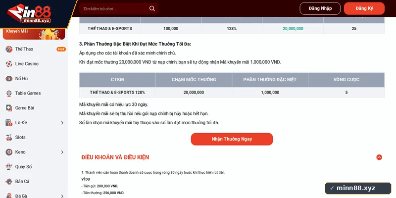 Công thức tính doanh thu vòng cược hợp lệ khi nhận khuyến mãi Min88