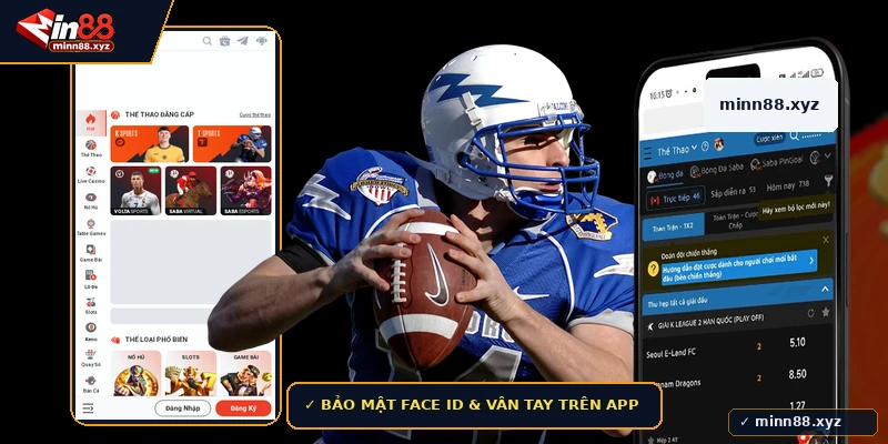 Giao diện app Min88 tích hợp đăng nhập vân tay và FaceID an toàn