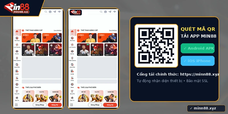Quét mã QR tải app Min88 chính thức cho điện thoại iOS và Android